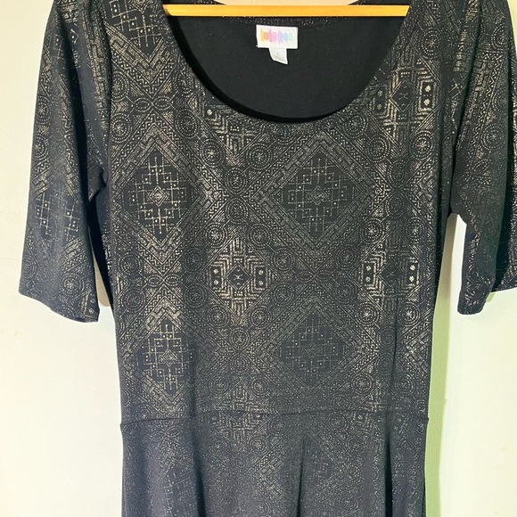 LuLaRoe Maxi Dress Sz Large Black And Gold Pattern, Stretchy RN 142161 - Picture 3 of 9